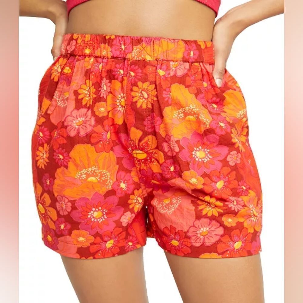 Free People Orange Palo Duro Cotton Floral Shorts XS